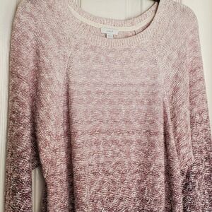 Pure Jill J Jill Burgundy Ombre Marled Cotton Blend Sweater Pink Large Petite